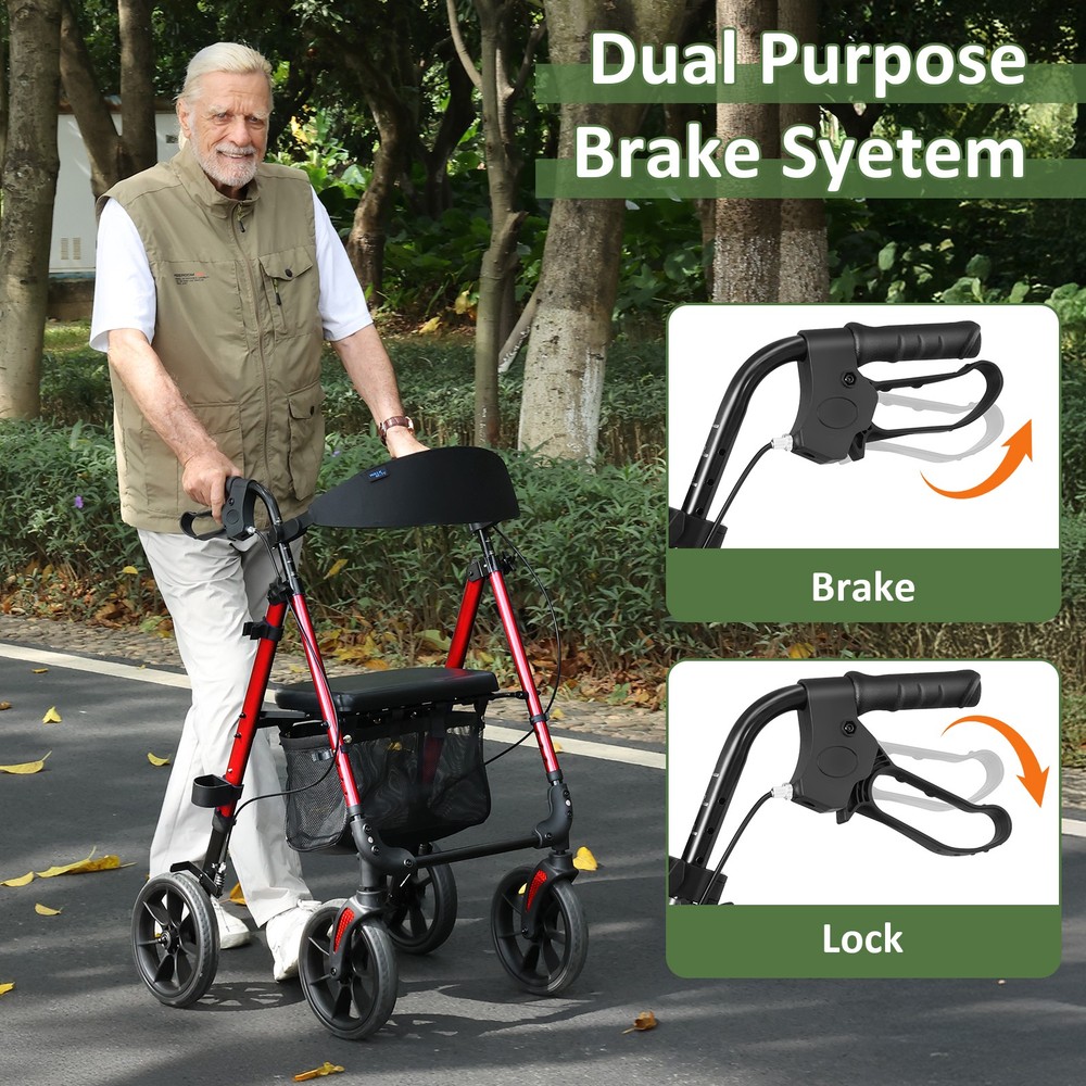 Rollator Walker with 10" Big Wheels - All Terrain, Foldable Adjustable,Reinforce