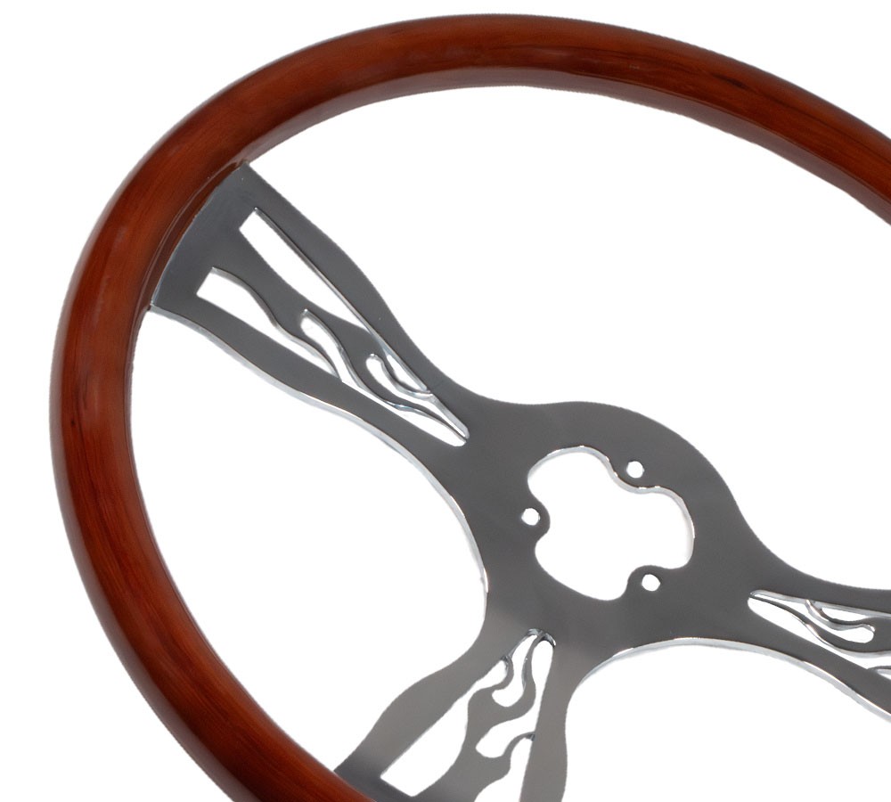 18"Wood 3-Spoke Fire Pattern Steering Wheel Kit w/Adapter Hub for Freightliner