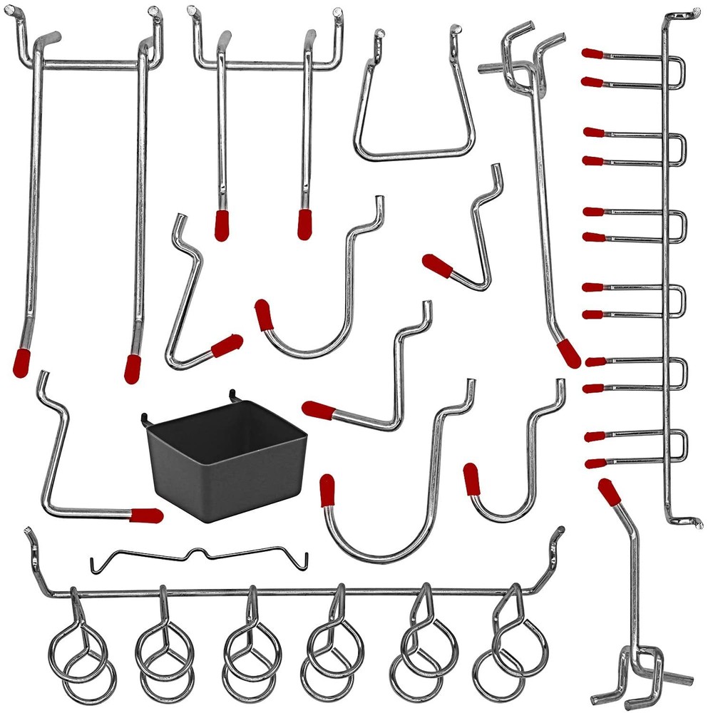 114 pcs Pegboard Hooks Assortment with Metal ['Silver', 'Red', 'Black']