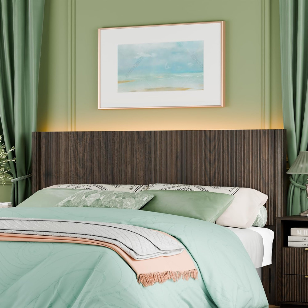 King Size Headboard Only, Modern Fluted Wall-Mounted Head Board with Lighting, B