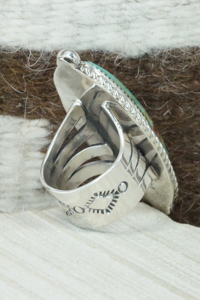 Turquoise & Sterling Silver Ring - Leslie Nez - Size 10