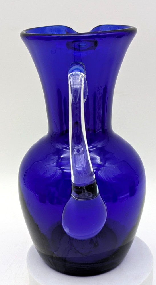 Cobalt Blue Pitcher Clear Applied Handle