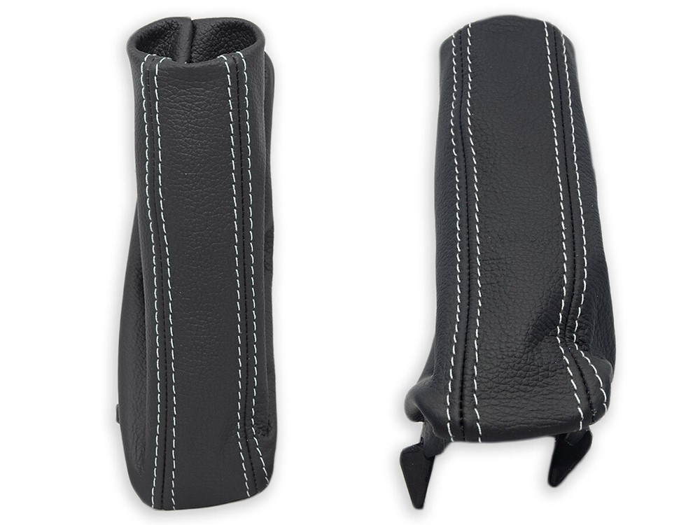 FOR BMW E60 E61 2003-2010 HANDBRAKE BOOT GAITER LEATHER STITCH WHITE + FRAME