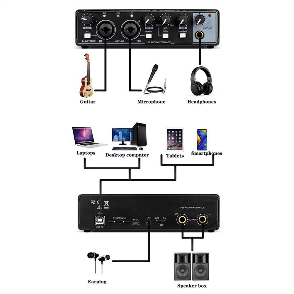 USB Audio Interface Professional Sound Card for Studio Singing Recording