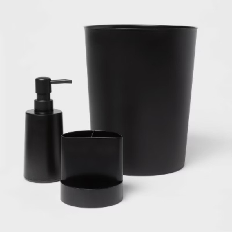 Bath Coordinates Bundle Black: Wastebasket & Soap Dispenser