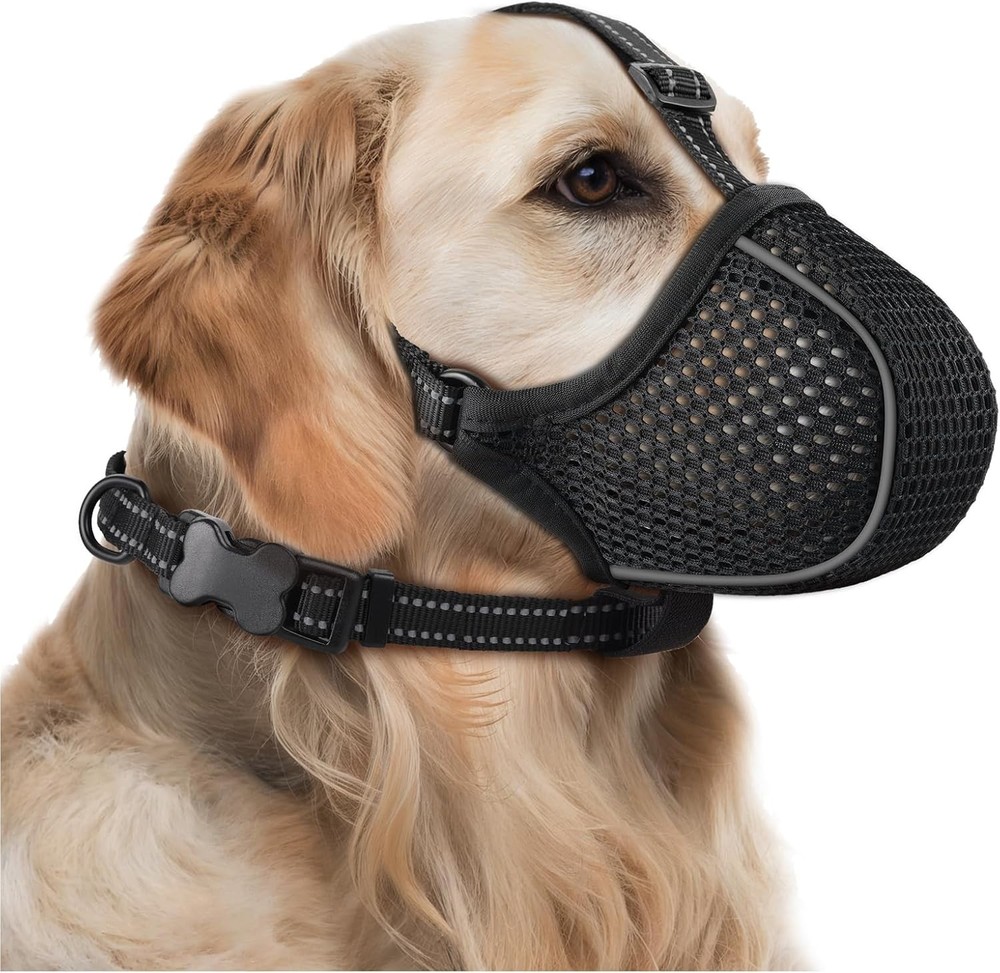 Dog Muzzle,Soft Nylon Muzzles Anti Biting Barking Chewing,Breathable Reflective