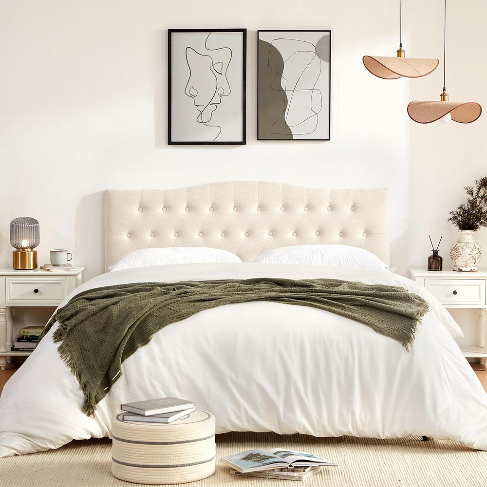 Tufted Upholstered Headboard Queen Size, Sturdy and Durable Solid Wood Bed Headb