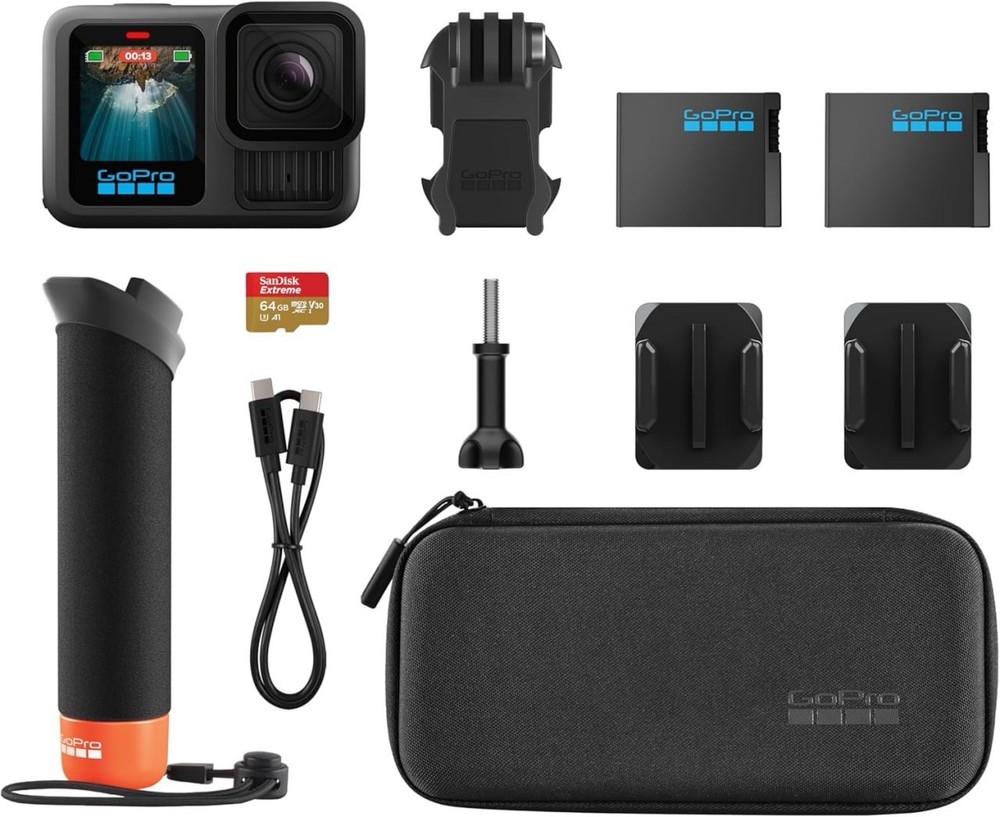 GoPro HERO13 Black Camera Accessory Bundle with Batteries, Handle, Case