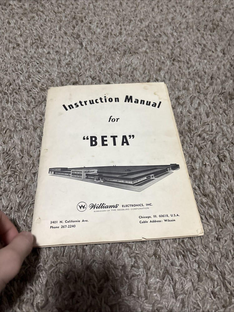 1960 Williams Electronics “Beta” Pinball Instruction Manual