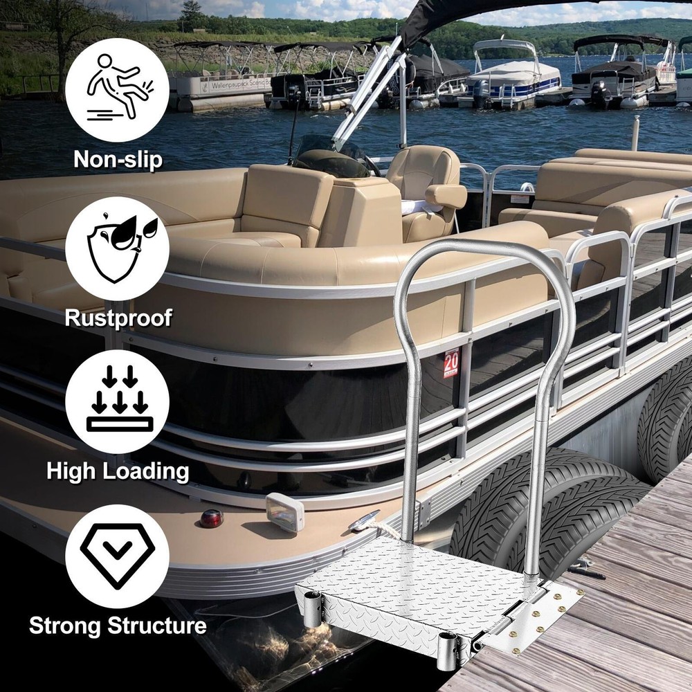Boat Boarding Platform With Handrail, Foldable Dock Boarding Platform W/ Handle