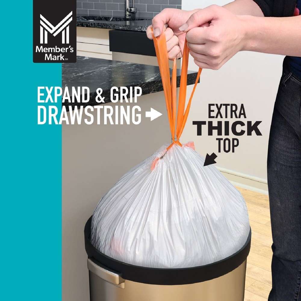 Member's Mark Power Flex Tall Kitchen Drawstring Trash Bags Fresh Scent 13 gal
