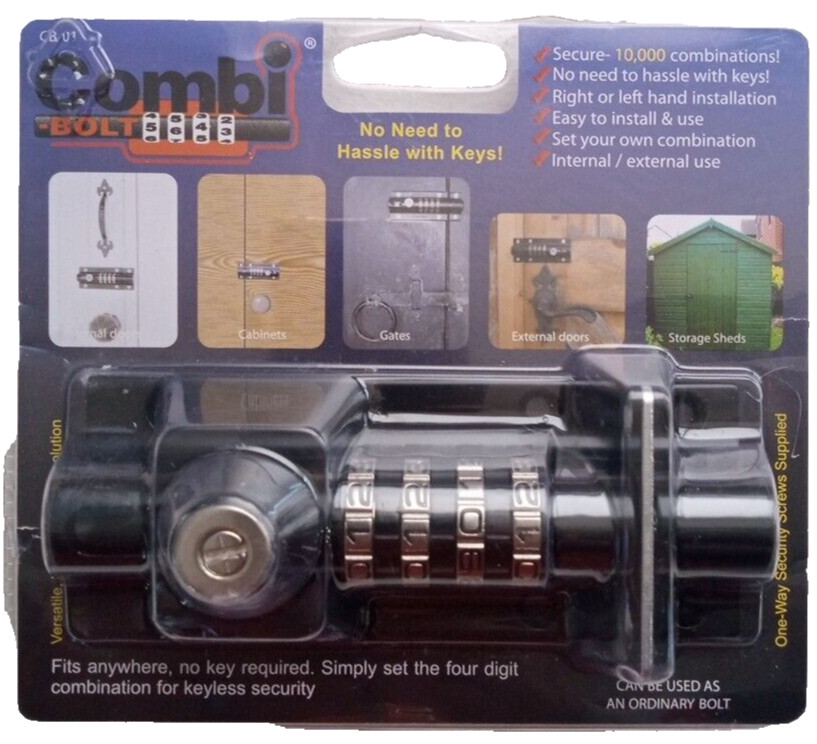 Black Combi Bolt CB-01 4 Dial Combination Sliding Bolt Lock for Sliding Doors