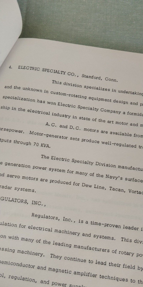1950s ~ Electronic Speciality Co. ~ Guide to Divisions