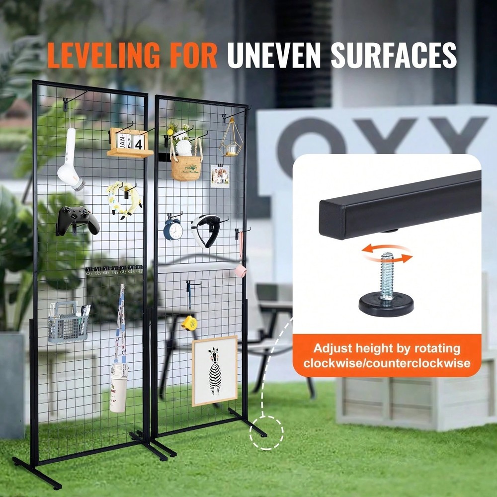 2Pcs 2x5.6ft Grid Wall Panel Tower Retail Display Rack with T-Base Hooks Clips