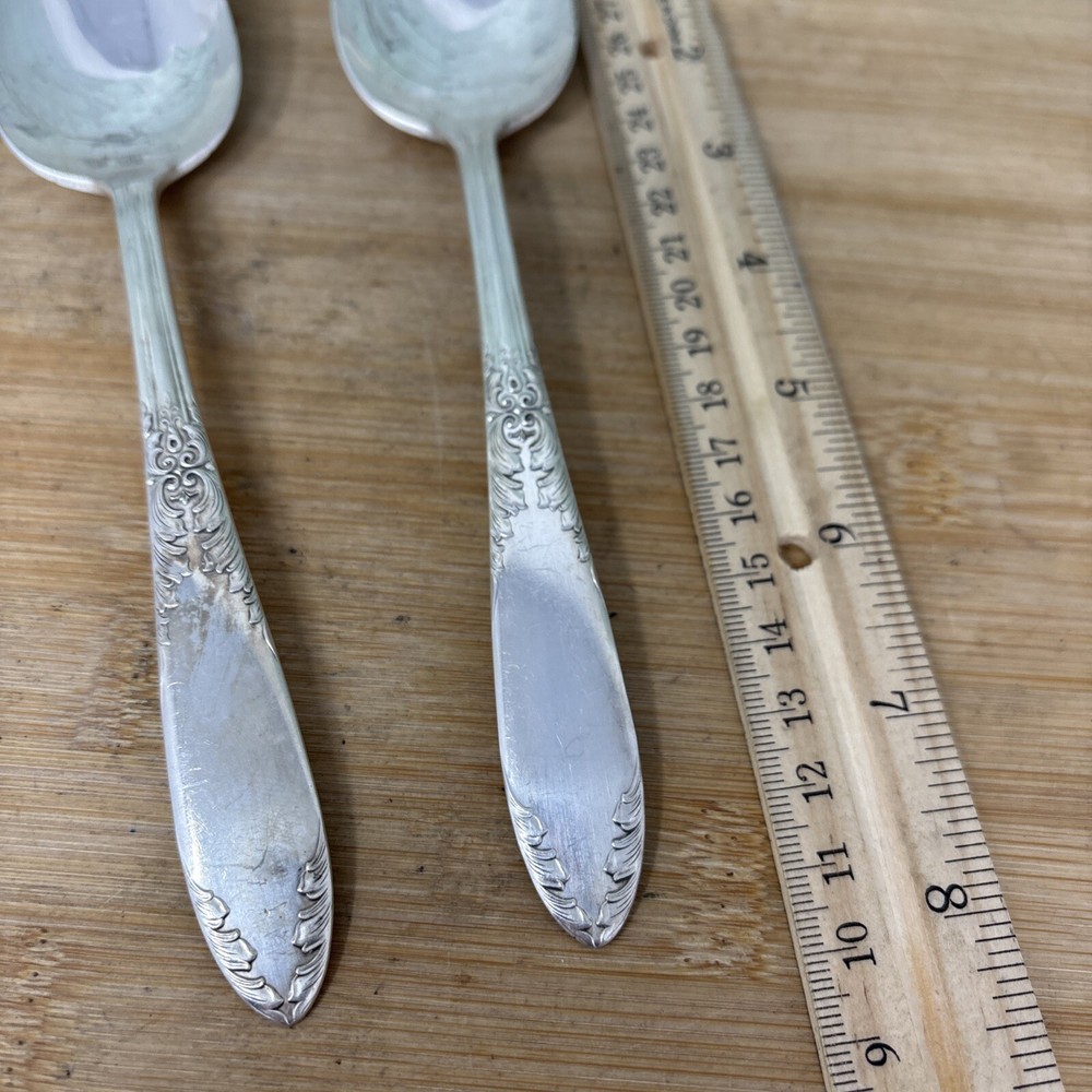 2 King Edward Serving Tablespoons Silverplate 8” Silverware Flatware