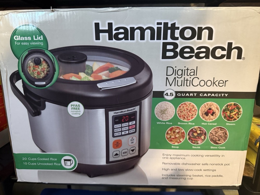 Hamilton Beach Digital MultiCooker 4.5 Quart Multi Functional Glass Lid