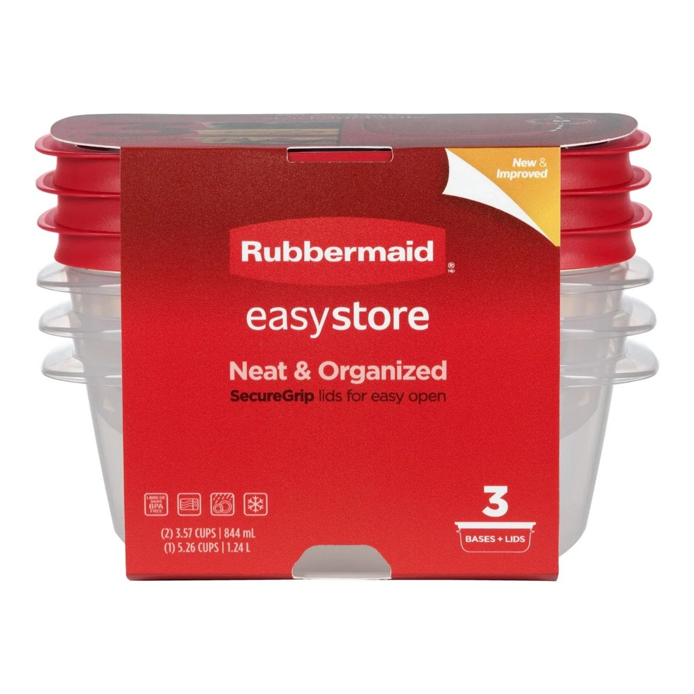 Rubbermaid 3.57-Cup (2) and 5.26-Cup EasyStore Rectangle Containers, 3 Pack