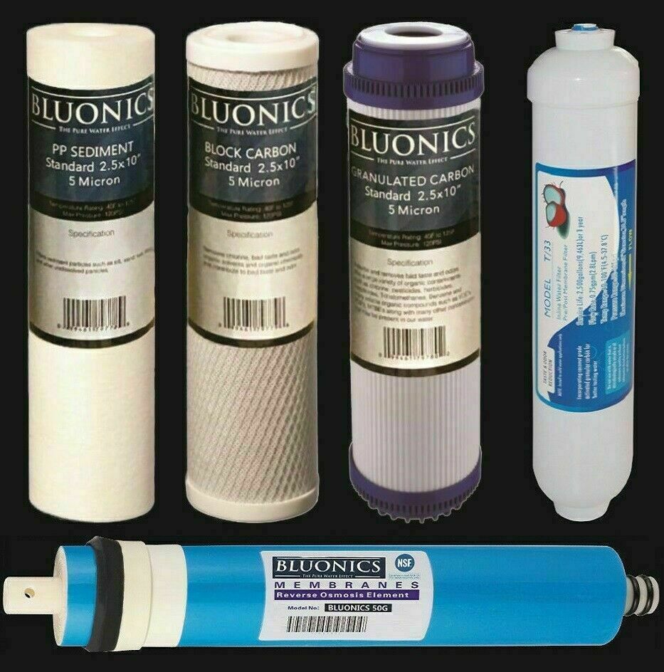 5 pc Reverse Osmosis Replacement Filter Set RO Cartridges w/ 50 GPD Membrane