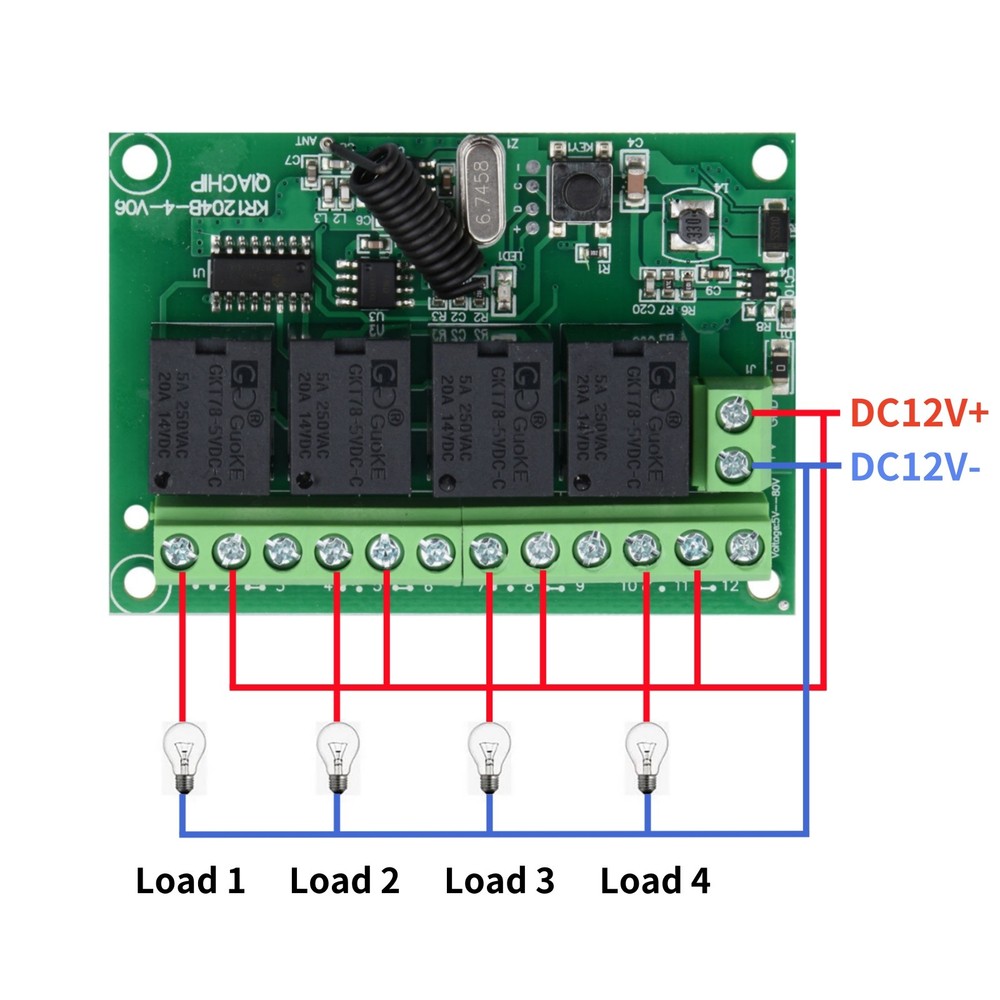 Long Range DC 4-Channel 443MHz Wireless RF Remote Control Relay Switch