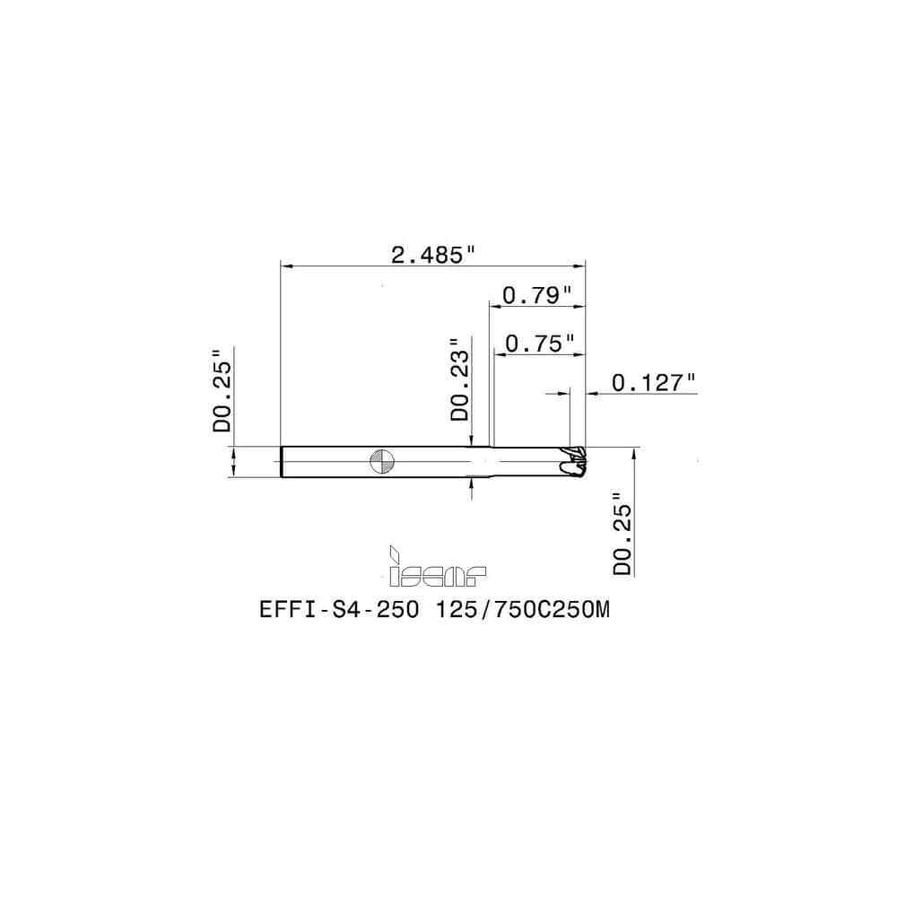 Iscar 1/4" Diam 4 Flute Single End Solid Carbide 0.039" Corner Radius End Mil...