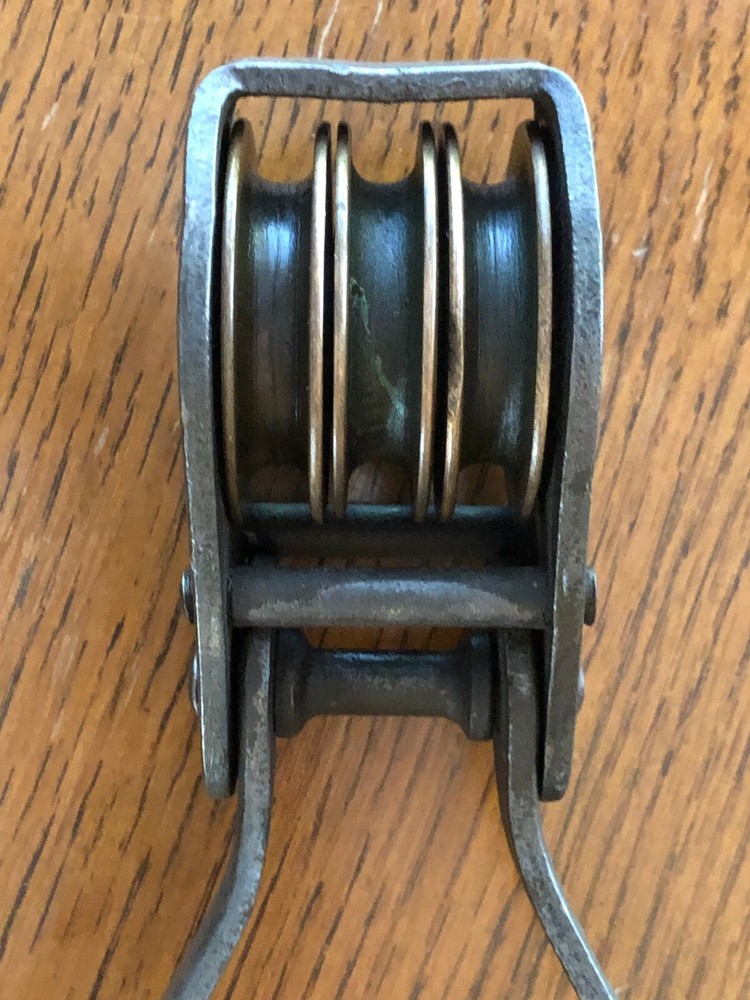 Vintage Galvanized Iron Strap 2-1/2" Triple Pulley Assembly