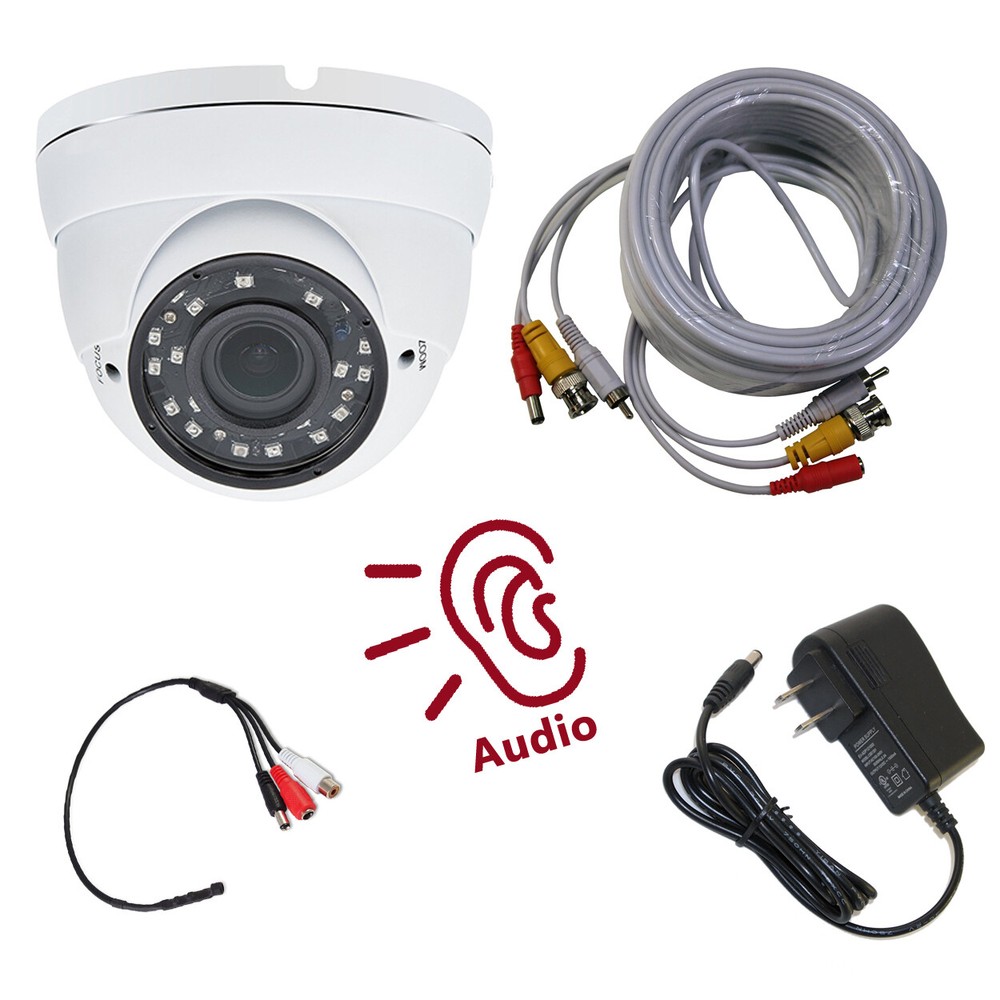 Evertech 1080p HD Day Night Dome CCTV Security Camera Mic Cable Adapter Set
