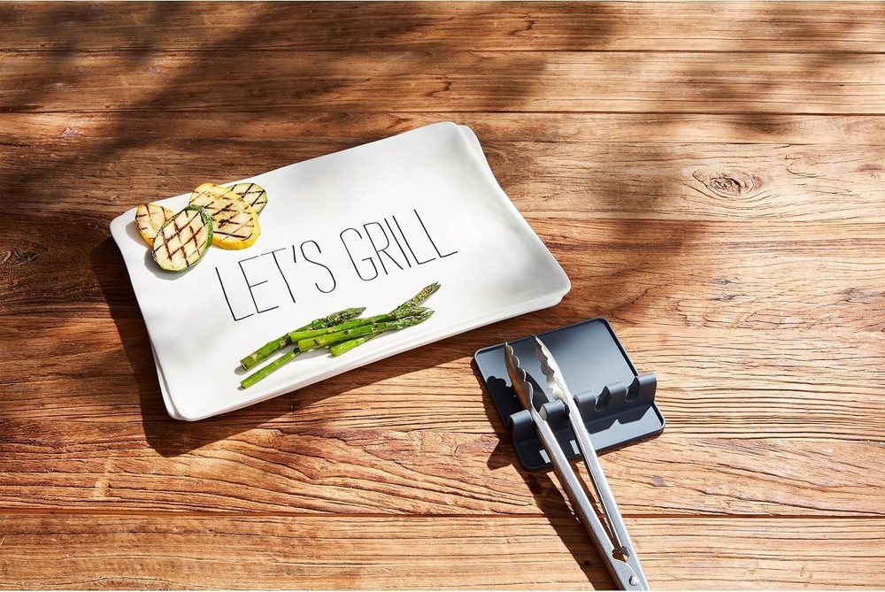 Mud Pie Bistro Grill Platter Set Ceramic Serving Tray Mat Barbecue