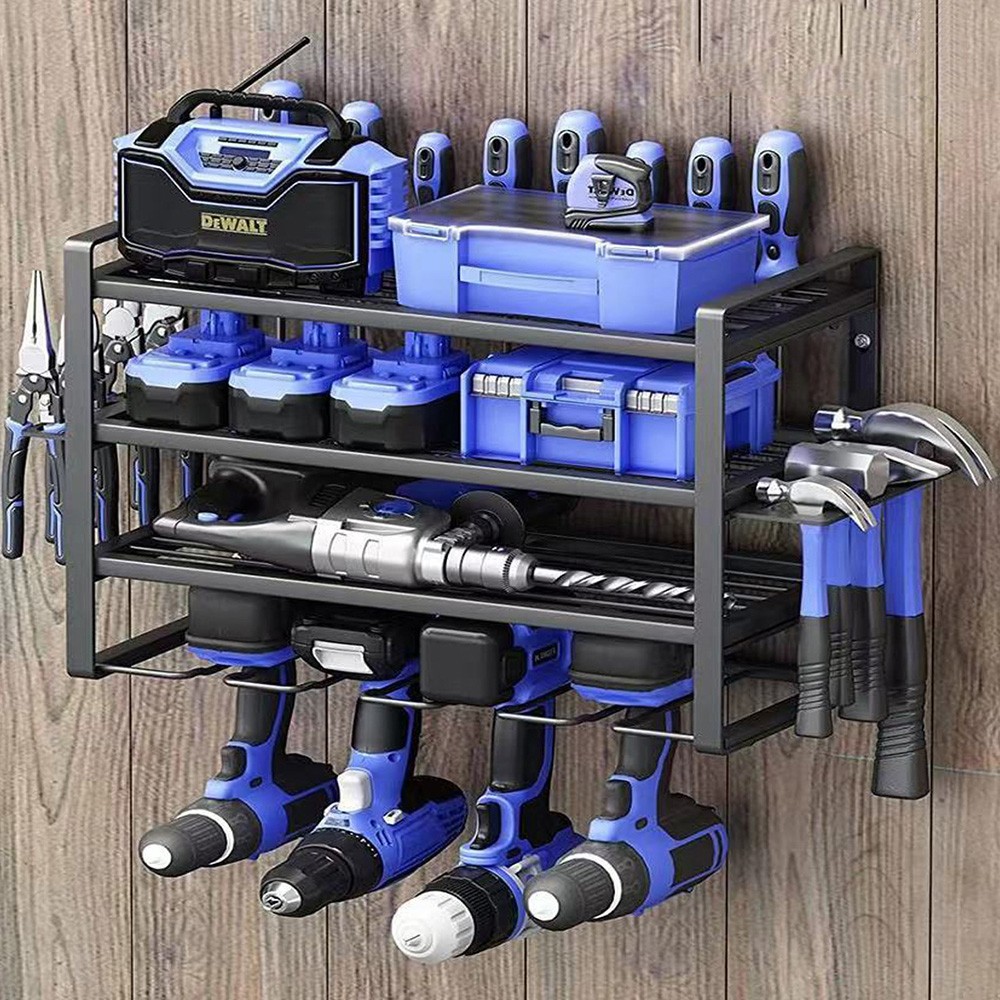 4-Layer Power Tool Organizer Wall Mounted Tool Rack for Cordless Drill Storage