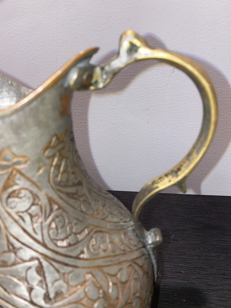 Antique Hand Crafted Etched Copper Tone Middle Eastern Pitcher
