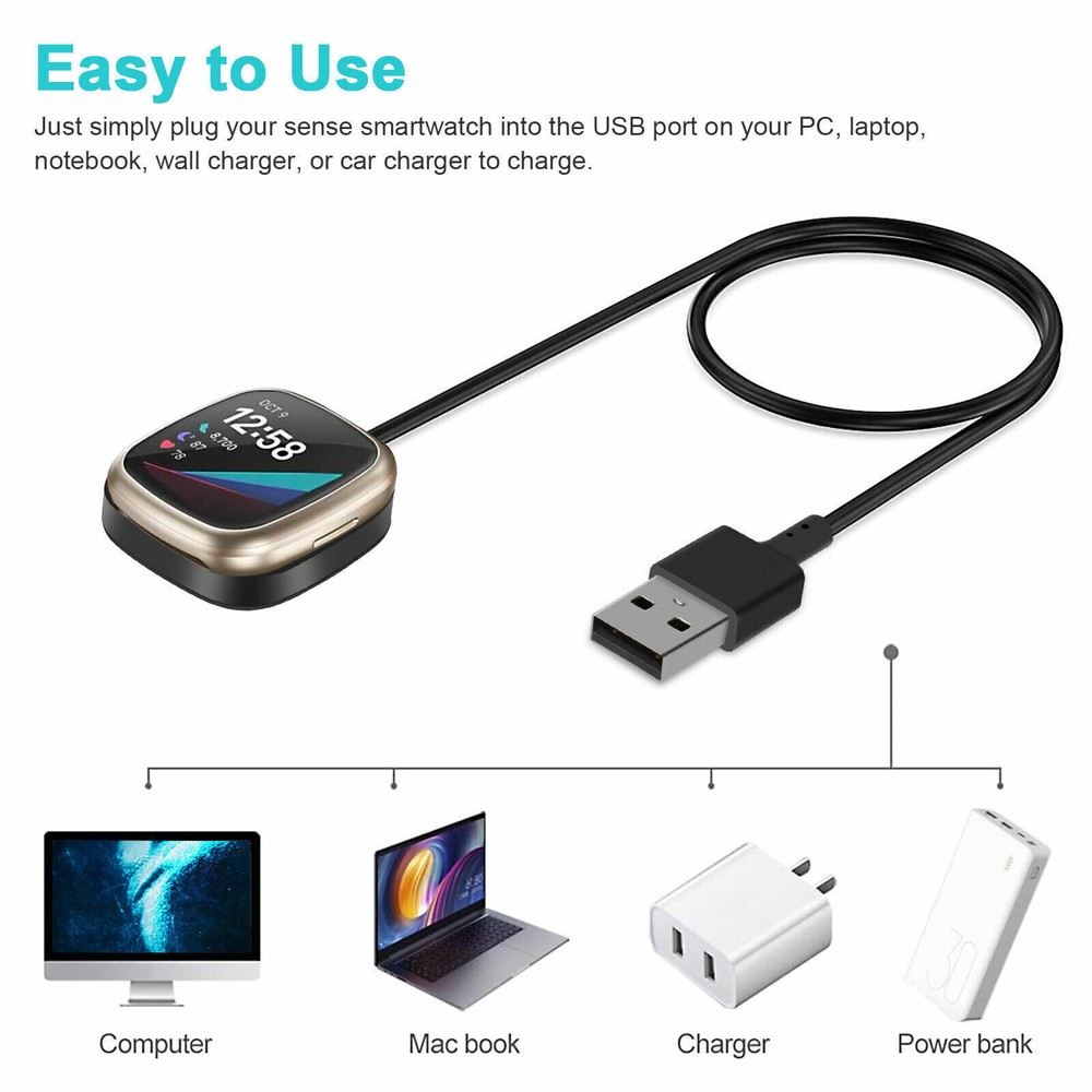 2Pack Wireless Charger For Fitbit Sense 2 Versa 4 3 Watch USB Fast Charging Dock