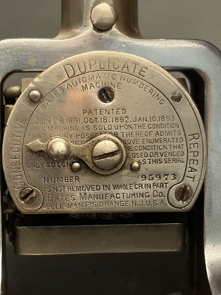 Antique Bates Automatic Numbering Machine 4 Wheel Style E Works