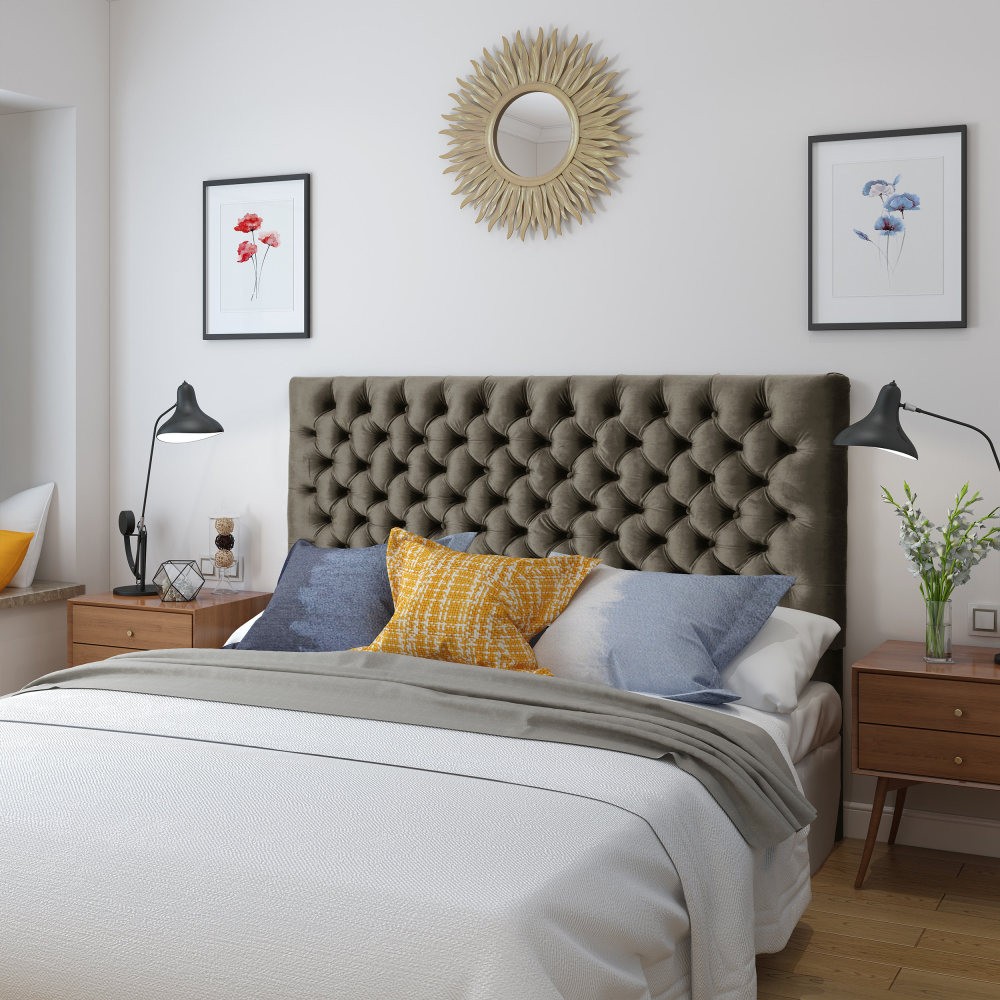 Tufted Upholstered Bed Headboard in Adjustable Solid Wood Head Board