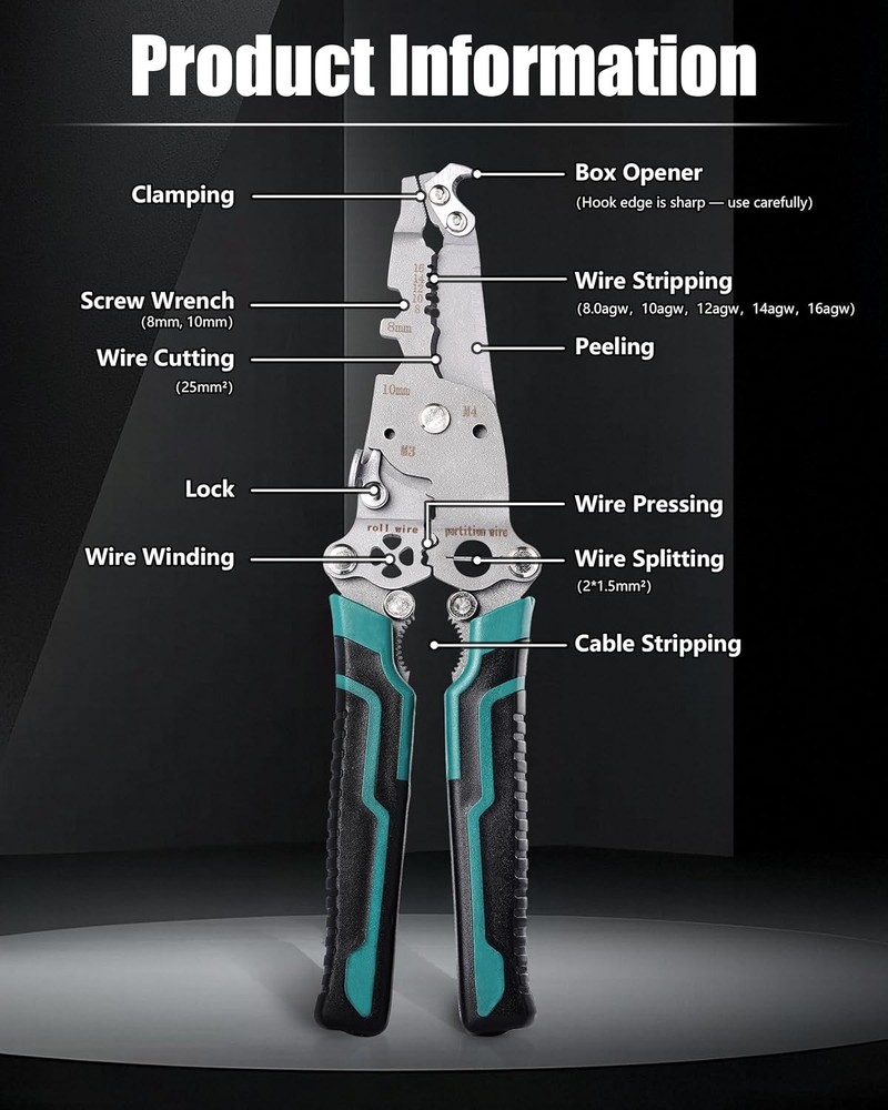 18 In 1 Foldable Ｗire Stripper, Folding Wire Stripping Crimper Tool, Multifunc