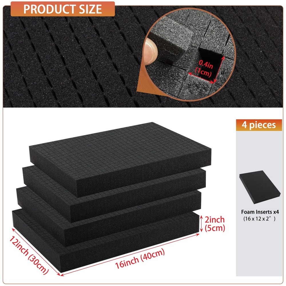 4-Pack Pick Pluck Foam Sheets, 16x12x2, Pre-Cubed, Polyurethane, Insert