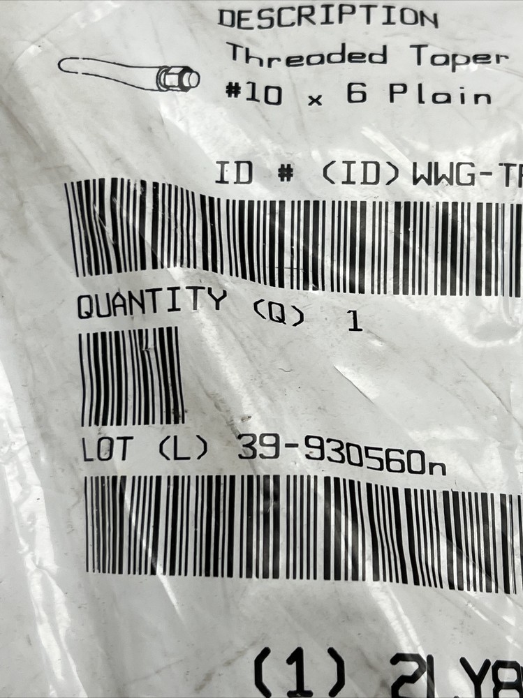 New Threaded Taper Pin With Nut #10 x 6 Plain 2LY88