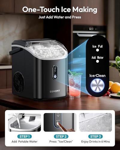 Nugget Ice Maker Countertop with Handle, Ready in 6 Mins/Day, 38lbs Black