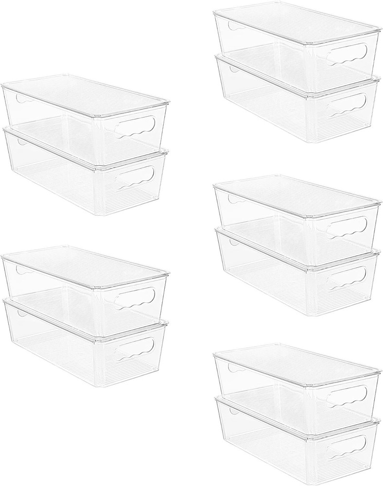 8pcs Clear Organizers & Storage Bins W/ Lids Stackable Plastic Storage