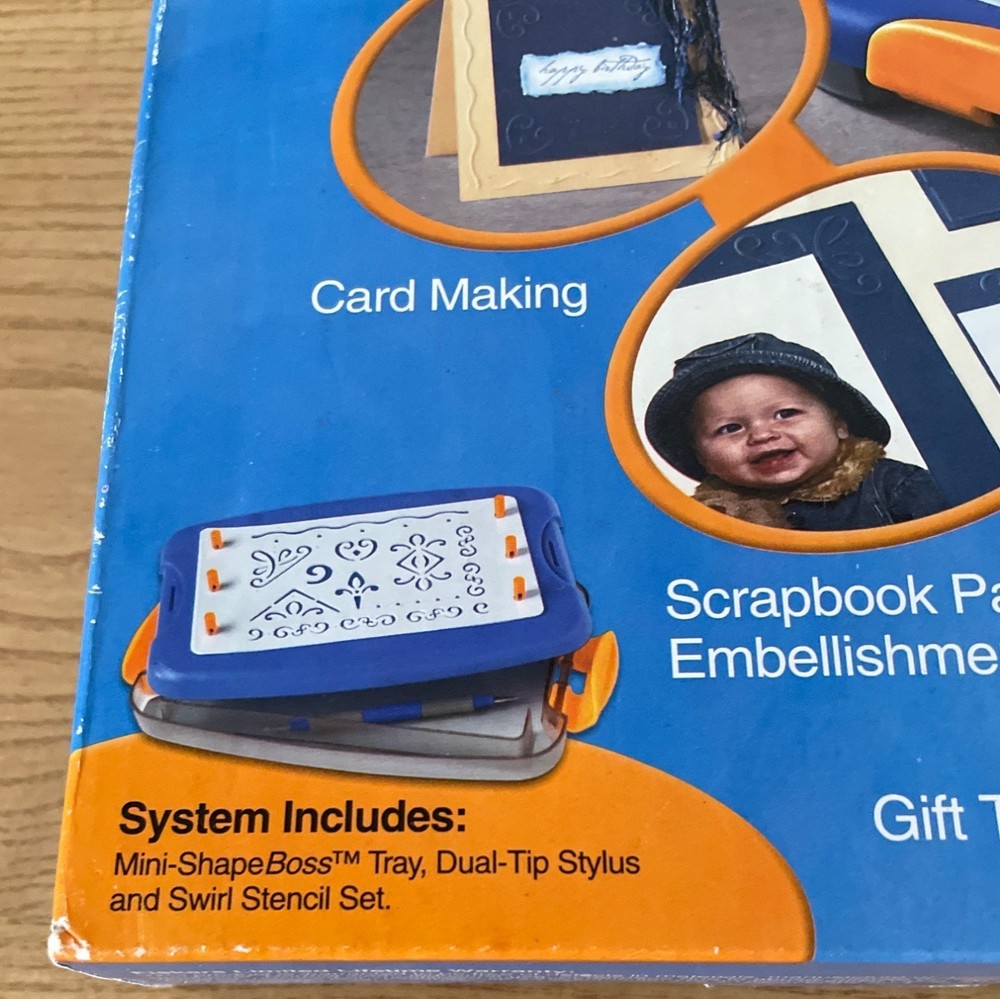 Fiskars Mini-ShapeBoss Portable Embossing System Scrapbook Cards w Stencils Tool