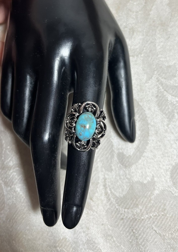 Vintage Flower Moon Silver Ring Size 6