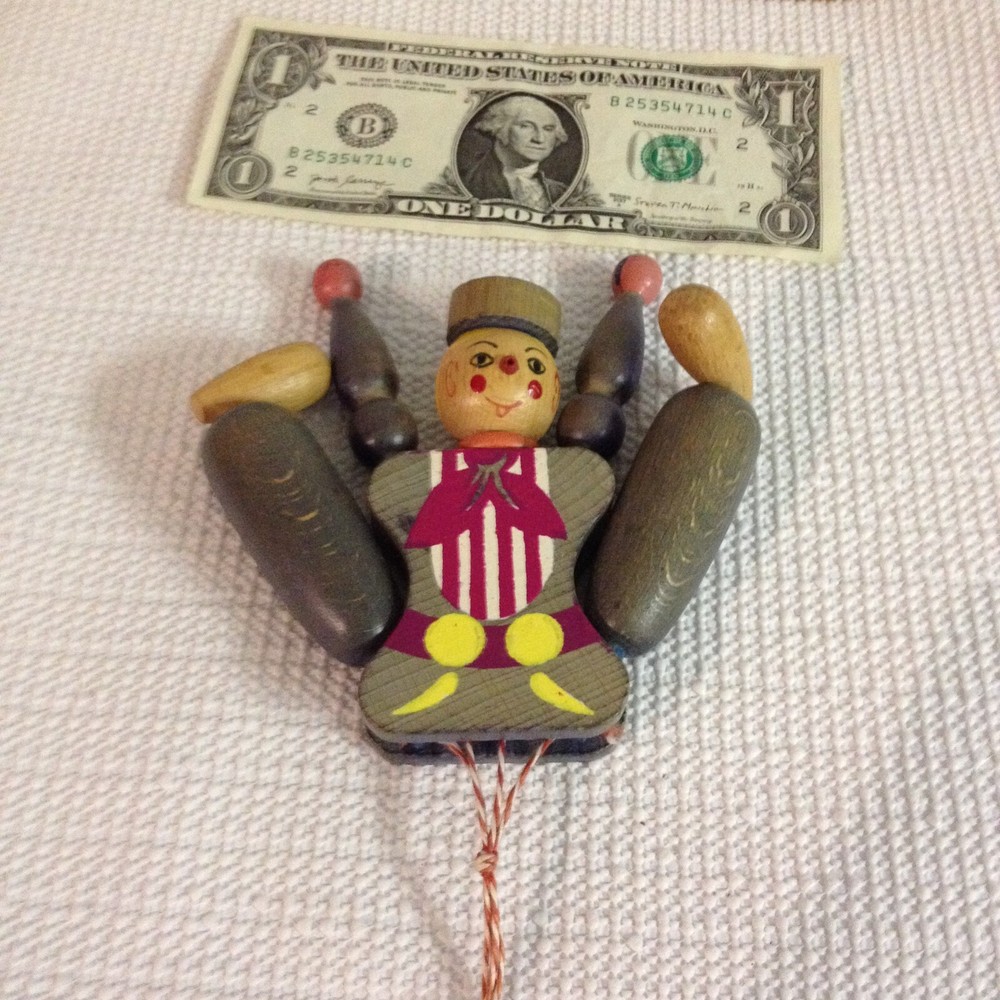 Vintage Austria M G Schnitzer Wooden Pull String Puppet Harlequin Ornament