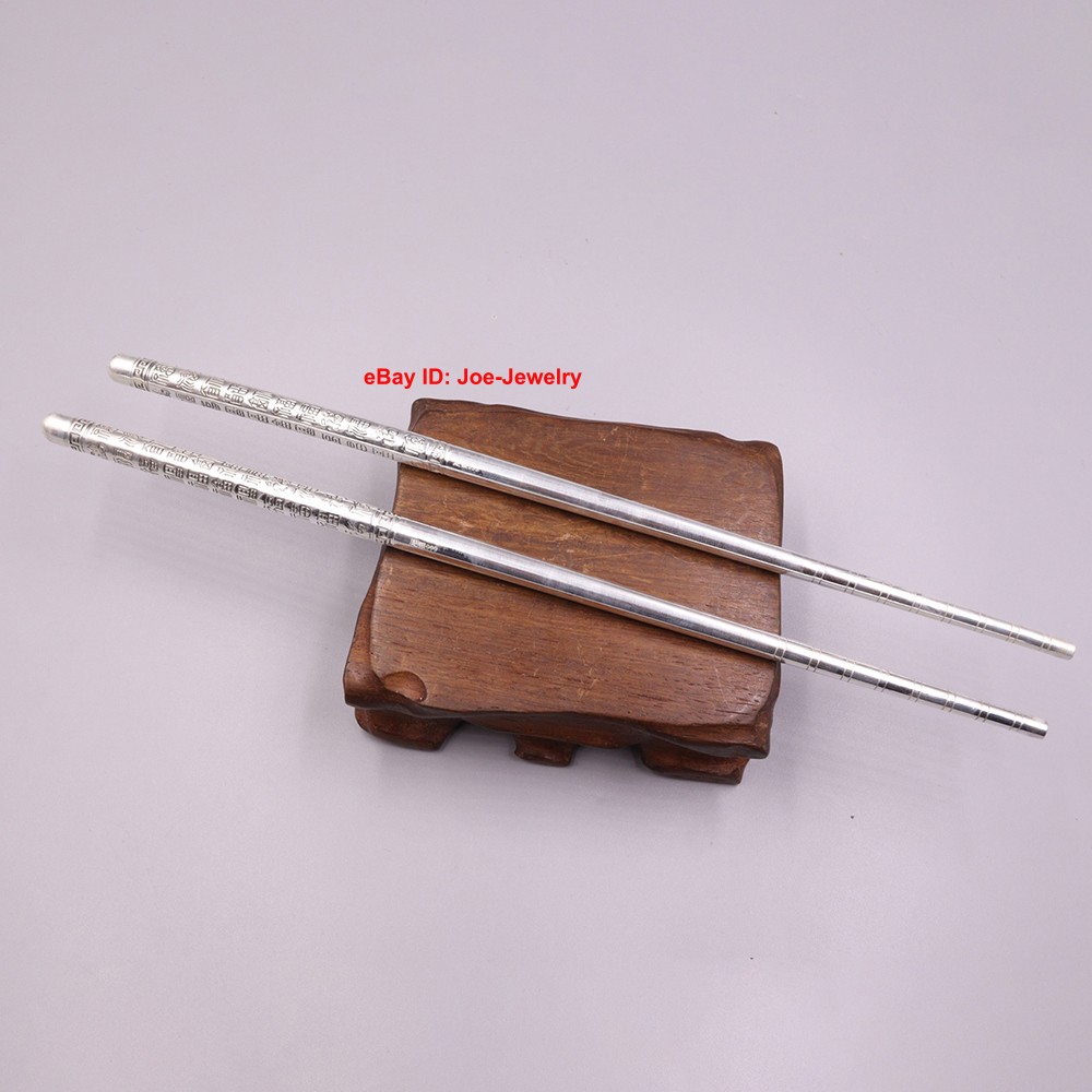 Real 999 Fine Silver Chopsticks Solid Silver Healthy Tableware 福 Good Luck GIFT