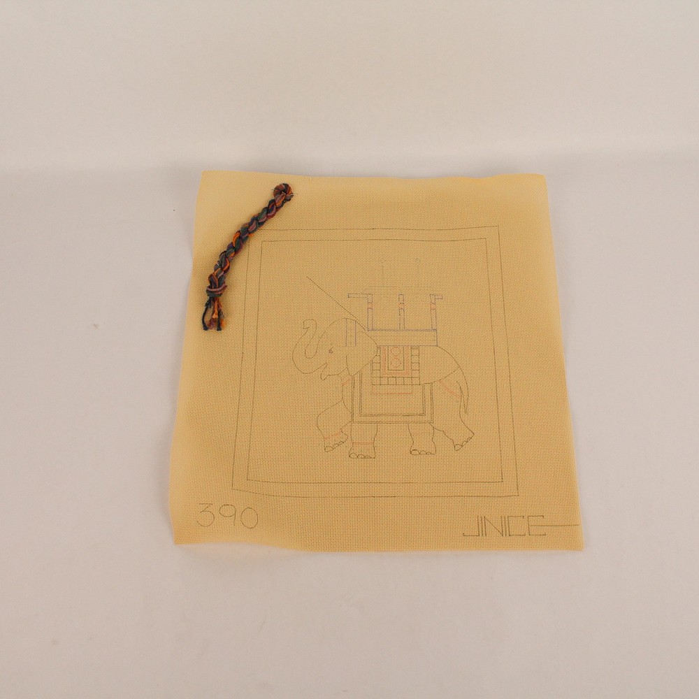 Jinice Bohemian Elephant Needlepoint Canvas Pattern 15"x14" w/ Thread Sample