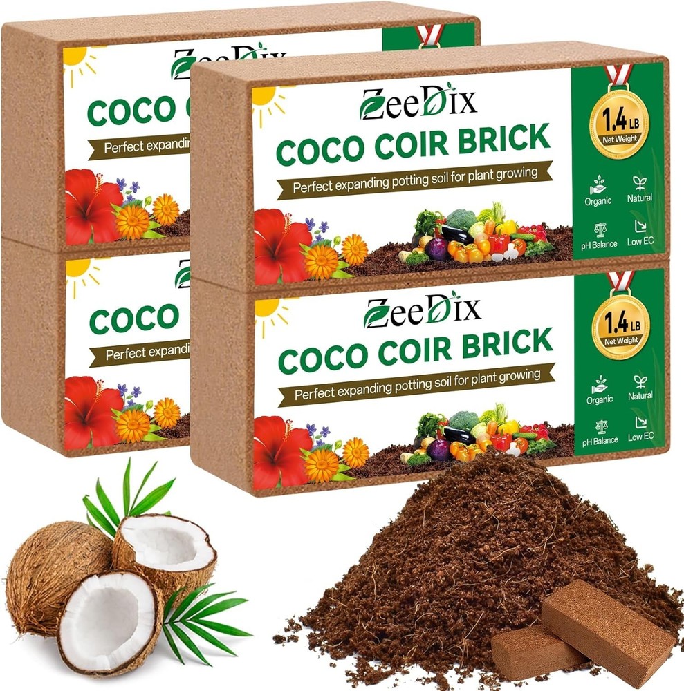 Compact 4 Pcs Coco Coir Bricks - Ideal for Small Space Gardening & Seed Starters
