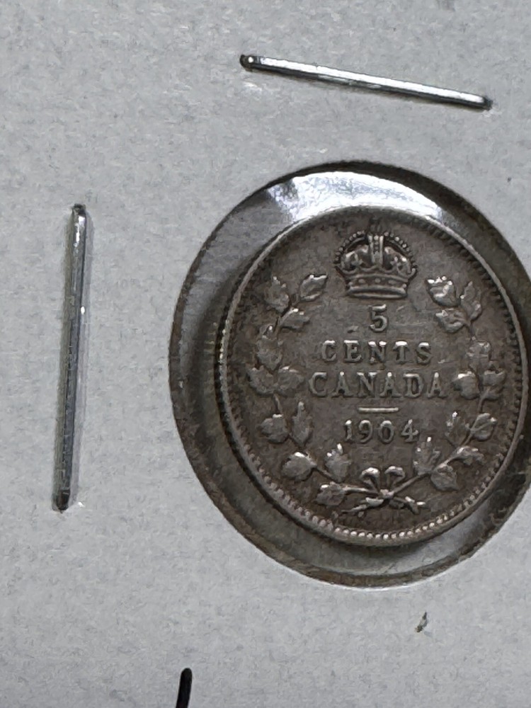 1904 Canada 5 Cents Silver Coin Cleaned