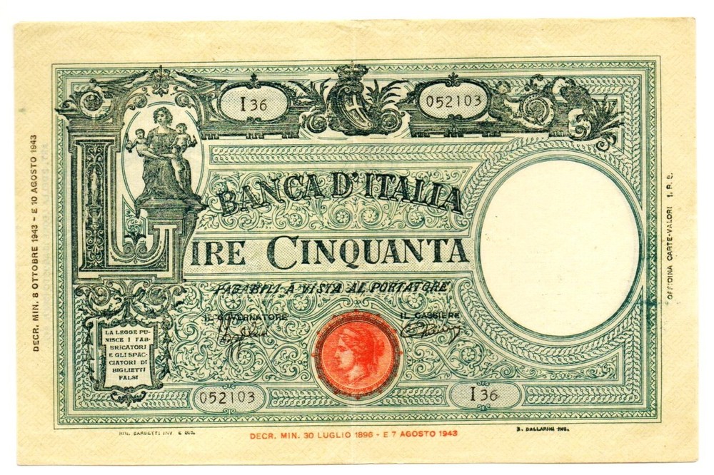 Italy: 50 Lire 1943 Pick 64. Beautiful Note!!!