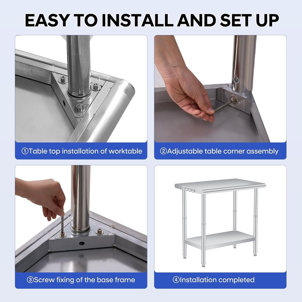 36" Stainless Steel Table – Prep Island, Workshop, Garage, Foldable & Easy Clean