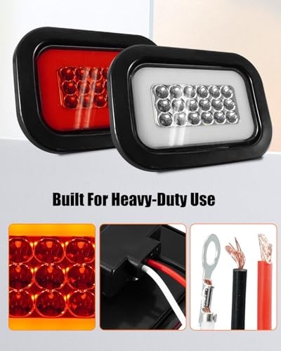 5x3 Rectangle LED Stop Brake Turn Tail Lights Suitable Flatbed Trucks 6pcs