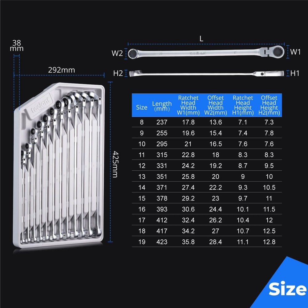 12PCS Extra Long Ratcheting Wrench Set Gift Men Flex Head & Fixed Offset Head