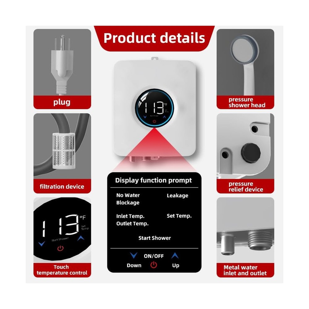 Tankless Electric Water Heater 110V 1800W Outdoor RV Camper LED Digital Display