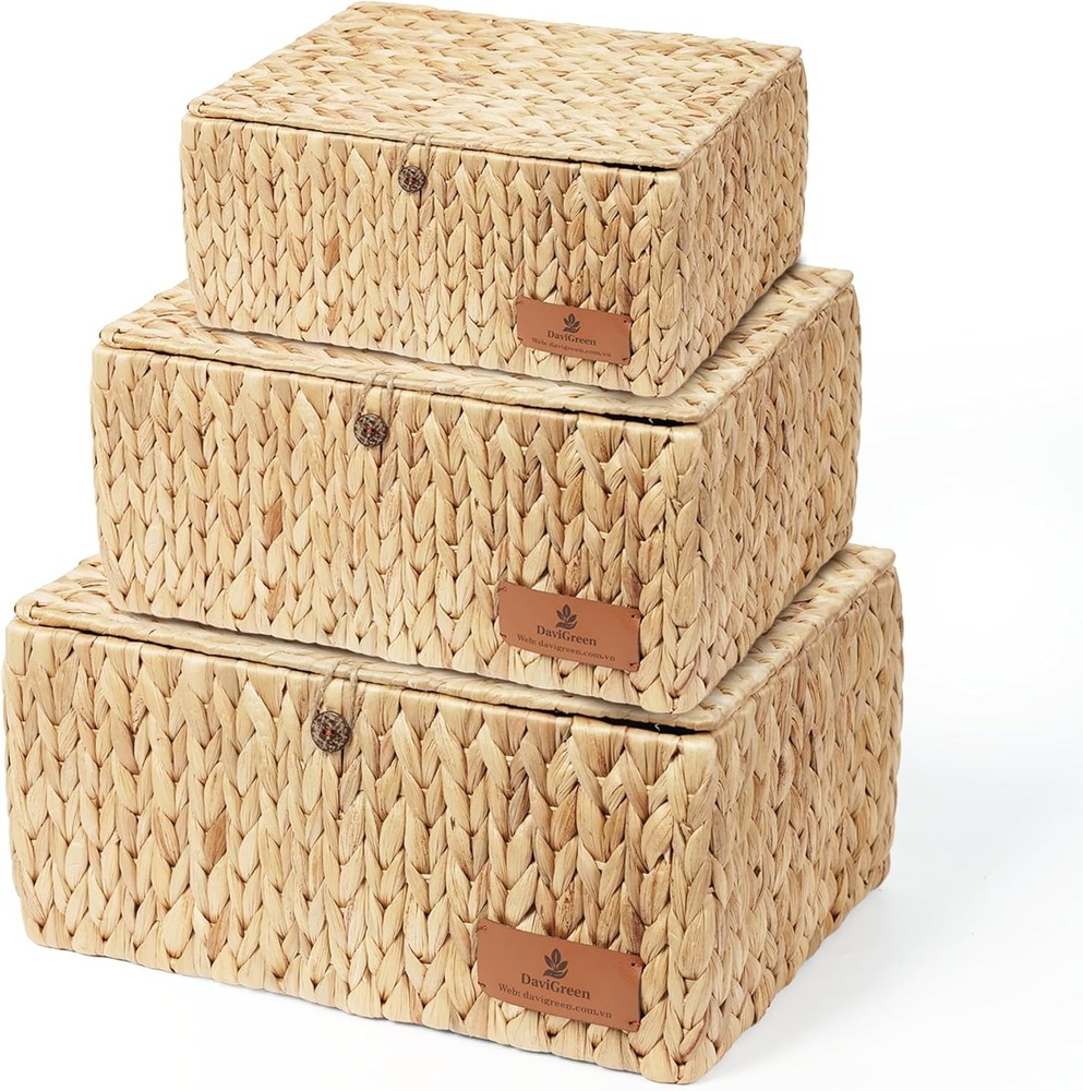 Storage Baskets Shelves Set of 3 Rectangular Open-Top Wicker Storage Bins W/